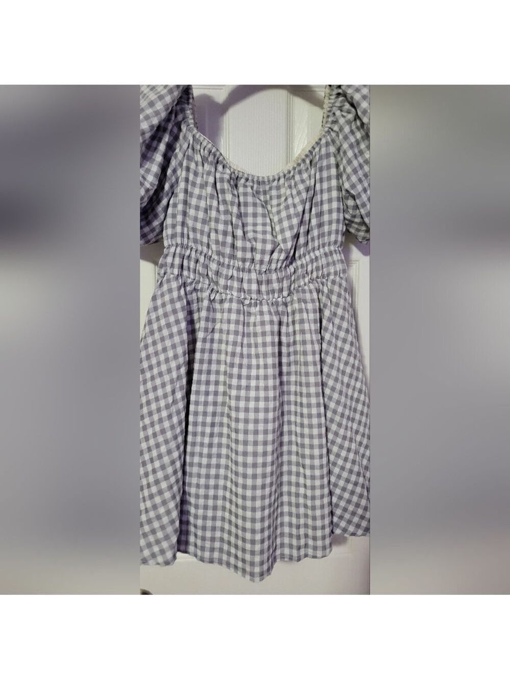 MIMOSA | Gingham Dress | Gray and White | Size M - Picture 6 of 10
